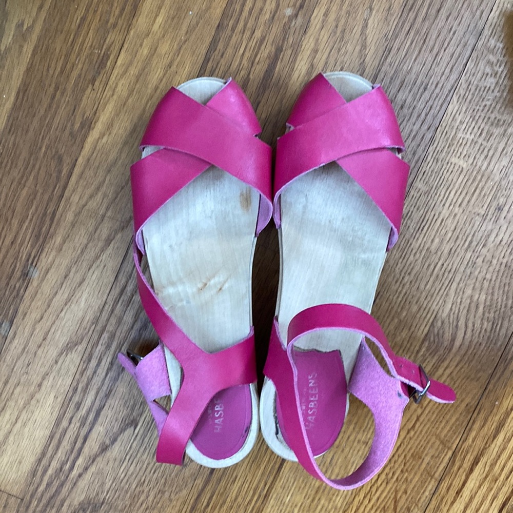 Bubble gum pink Swedish Hasbeens platform sandals